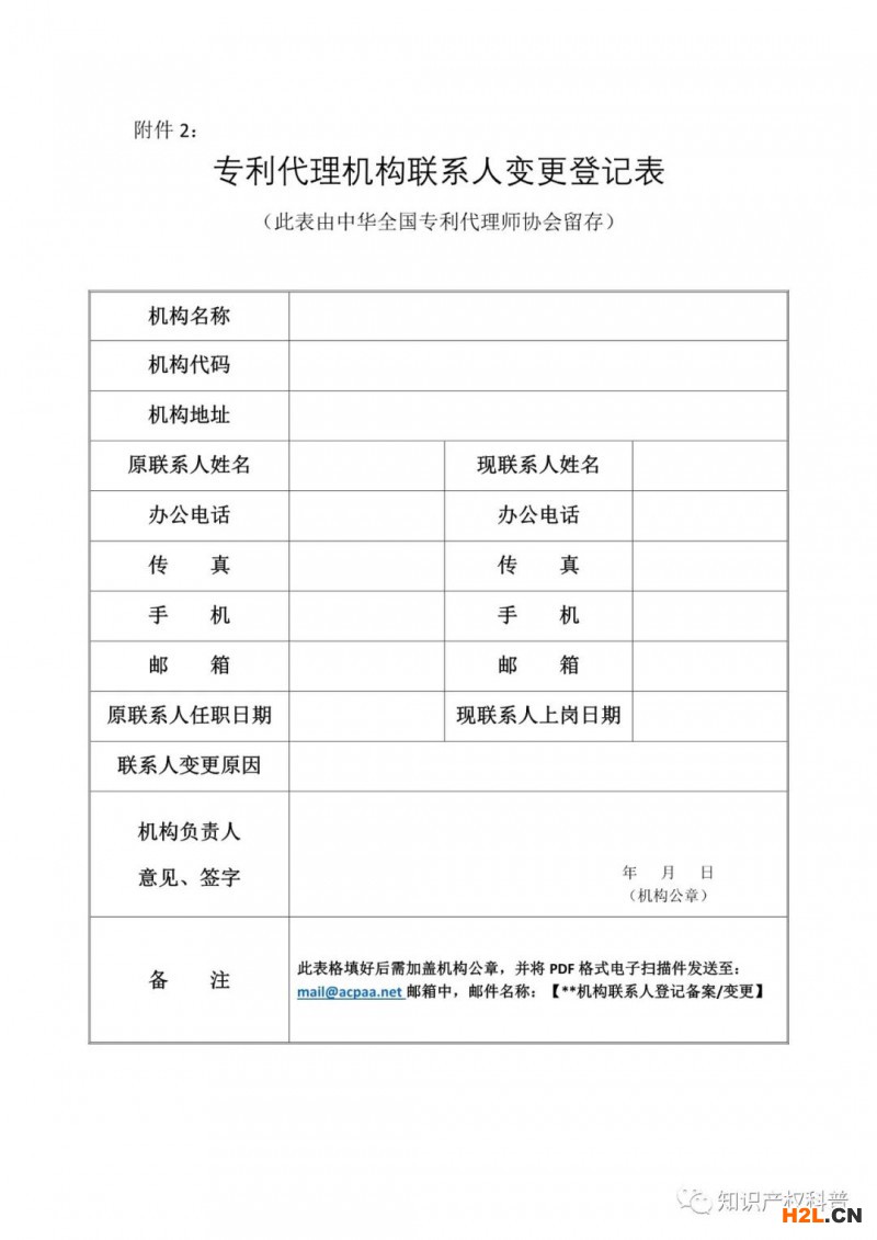 全專協：向專利代理機構進行機構聯系人信息采集/變更的通知
