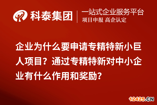 企業為什么要申請專精特新小巨人項目？通過專精特新對中小企業有什么作用和獎勵？