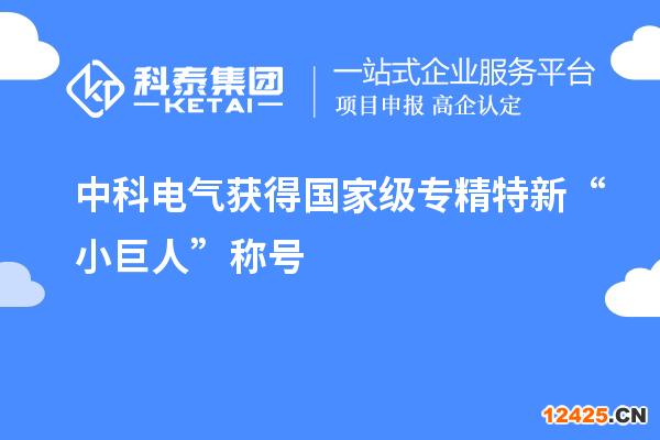 中科電氣獲得國(guó)家級(jí)專精特新“小巨人”稱號(hào)