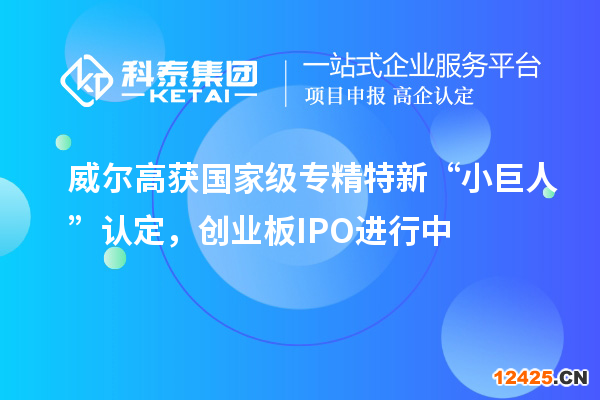 威爾高獲國家級專精特新“小巨人”認定，創業板IPO進行中