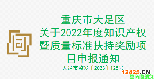 重慶市大足區關于2022年度知識產權暨質量標準扶持獎勵項目申報通知(圖1)